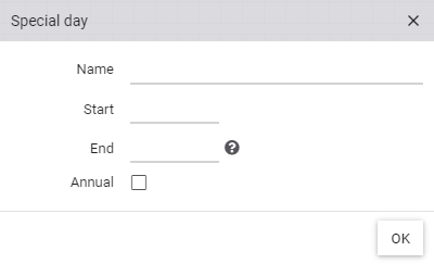 Dialog for configuring a special day in the weekly schedule of a notification group