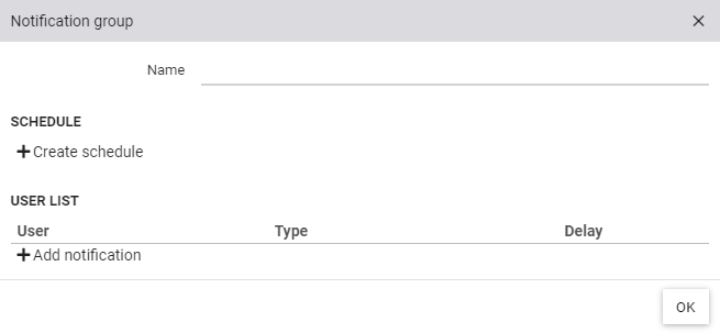 Dialog for editing a notification group for alerting one or more persons with optional weekly schedule