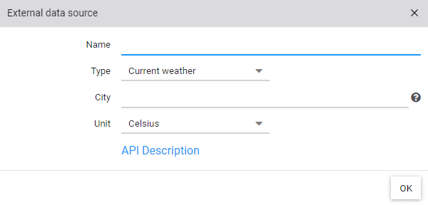 Configuration of an external data source with selection of weather forecast