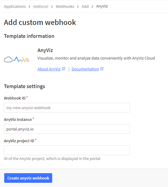 Integration of a The Things Application via the AnyViz Webhook