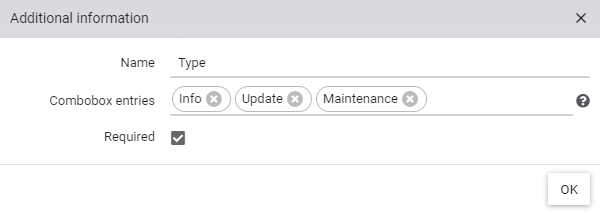 Dialog for configuring a combo box in the logbook